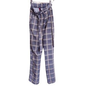 Women's HOT KISS Elastic‎ Waist Casual Pants in Black, White, & Gold Plaid - Sm